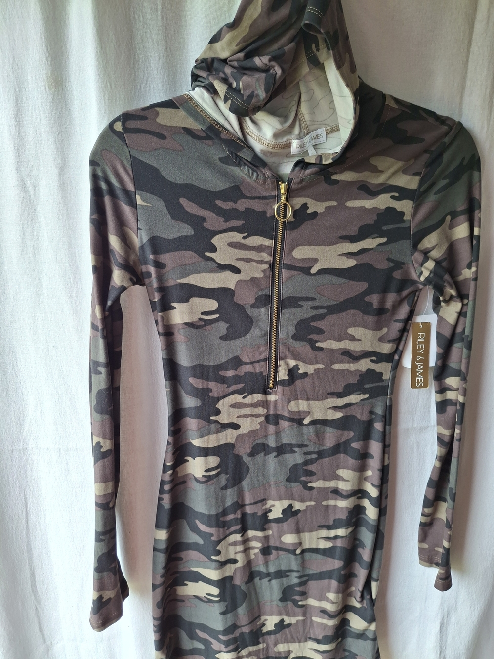 Riley & James Women's Camo Hooded Zip Front Dress - Olive/Tan